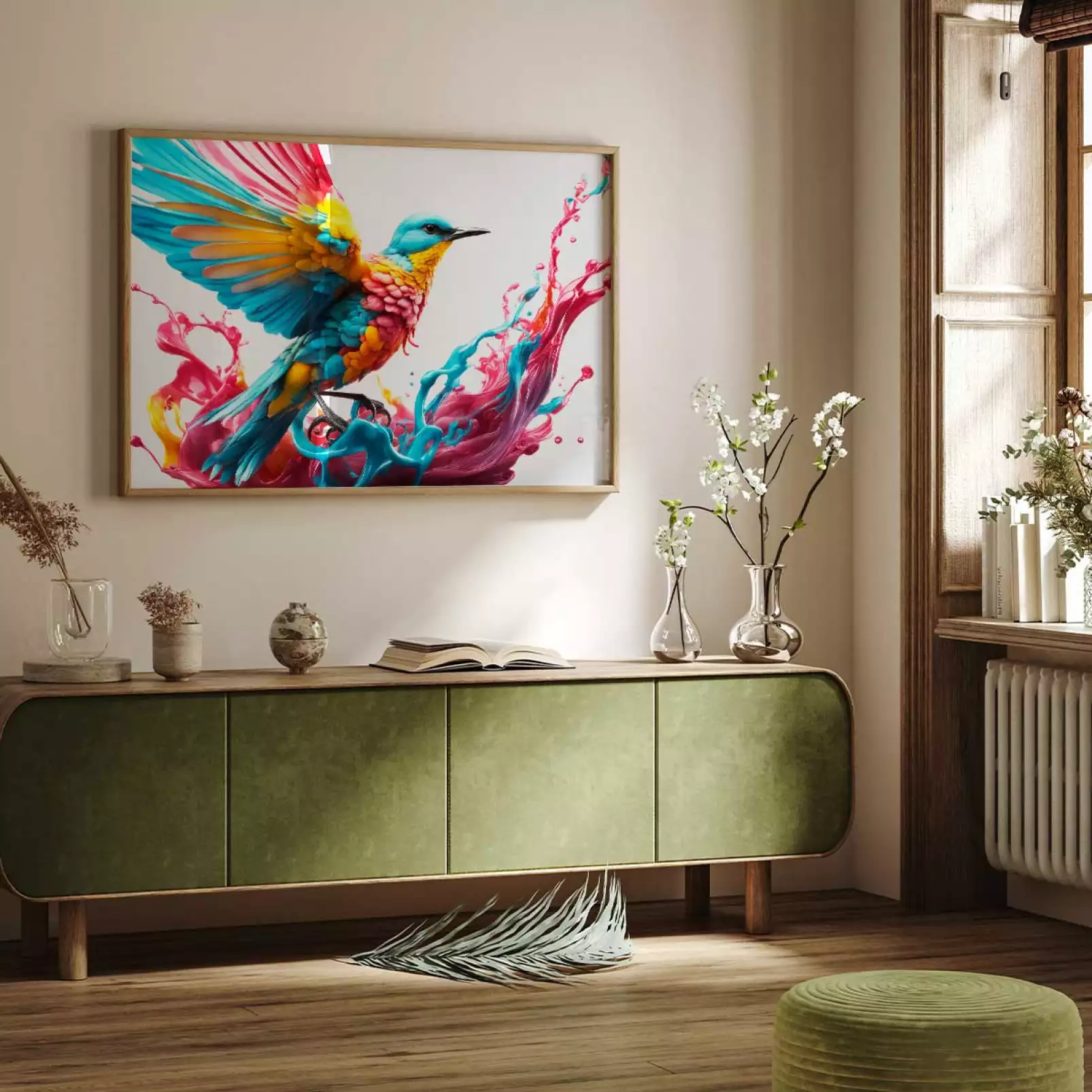 affiche-animaux-vol-d-oiseau-multicolore