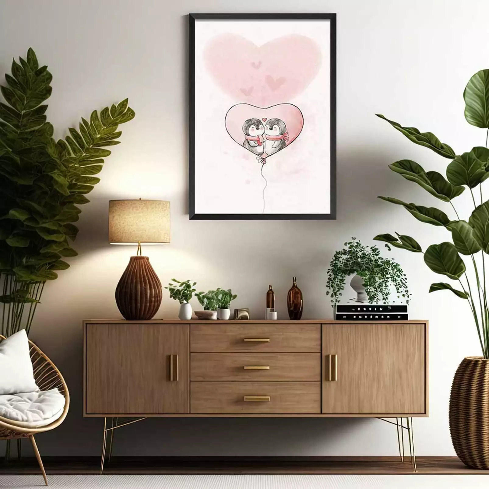 affiche-chambre-bebe-pingouin-amoureux
