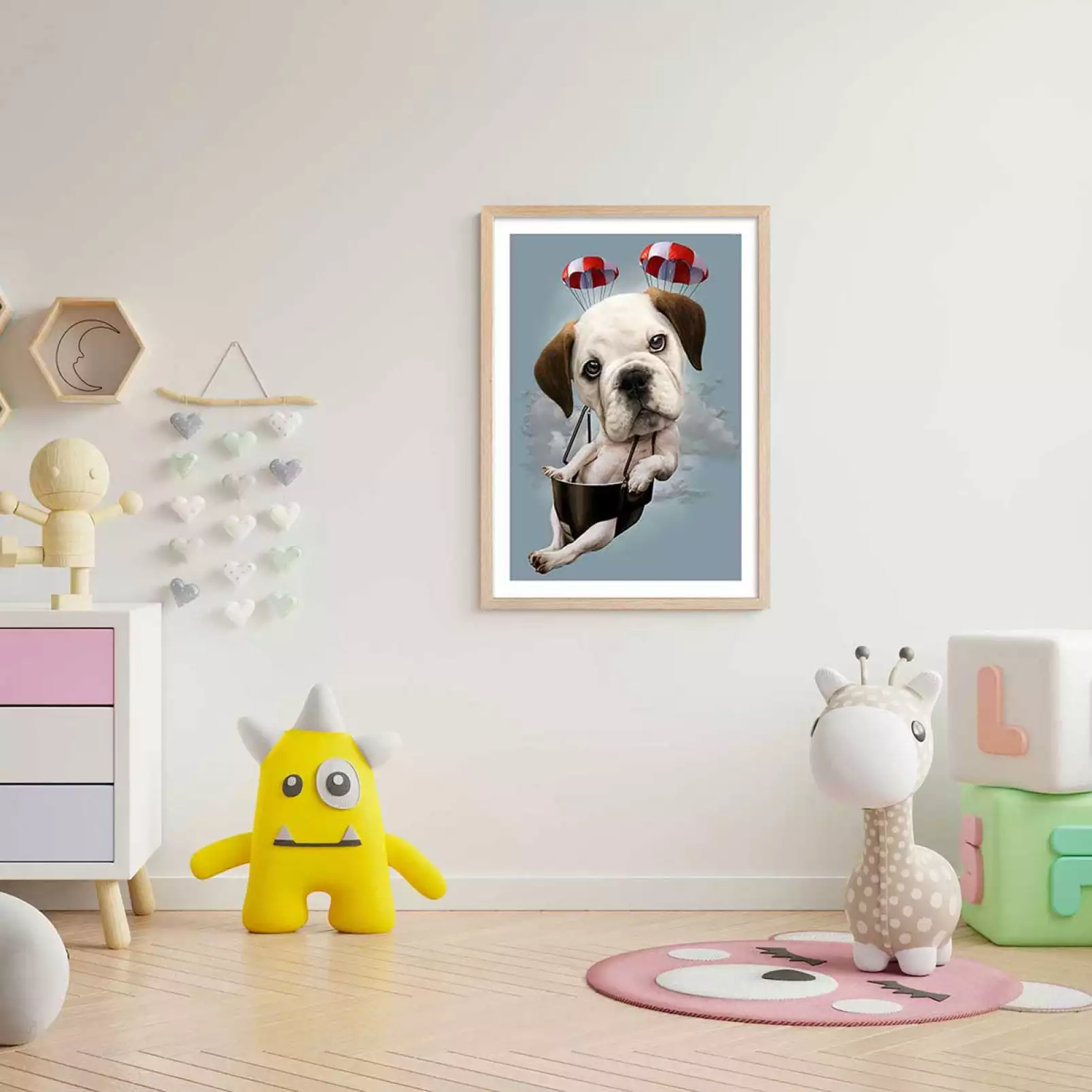 poster-enfant-chiot-sur-parachute