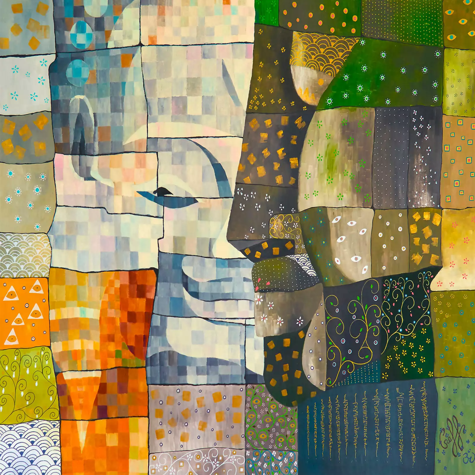 tableau-design-contemporain-tissu-bouddhique