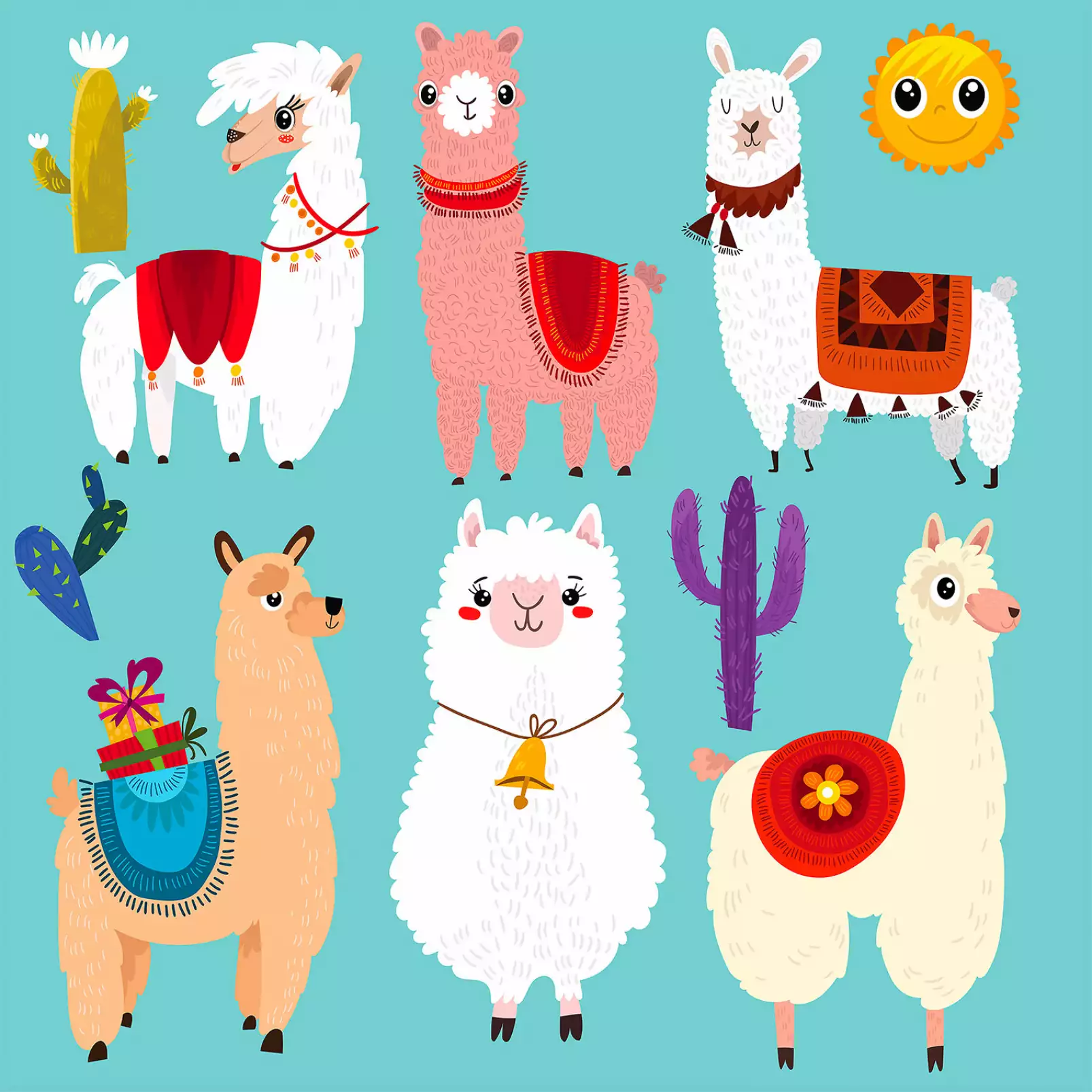 tableau-enfants-lamas-cartoon-alpaga