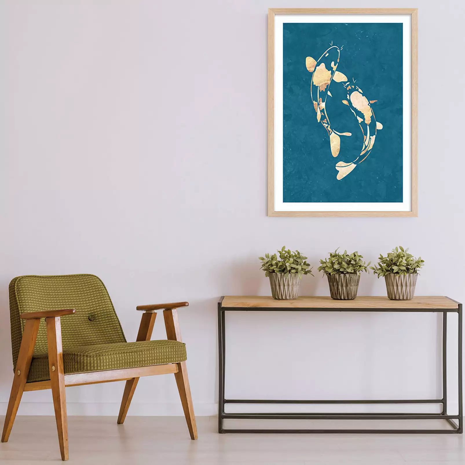 tableau-poisson-poisson-koi-vert-dore