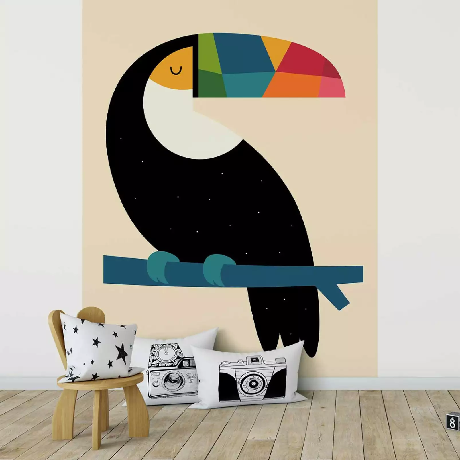 tapisserie-panoramique-bebe-toucan-multicolore