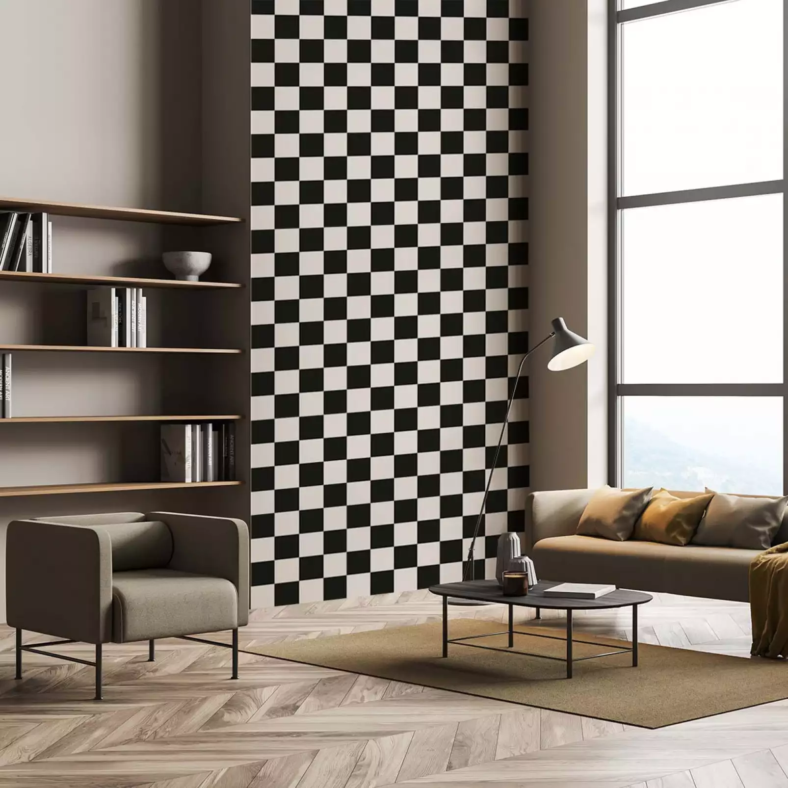 tapisserie-retro-damier-noir-et-blanc